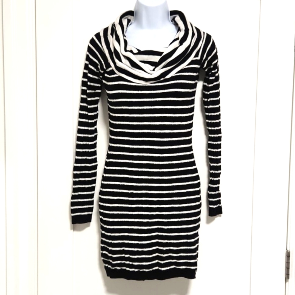 Guess Black & White Stripe Sweater Dress